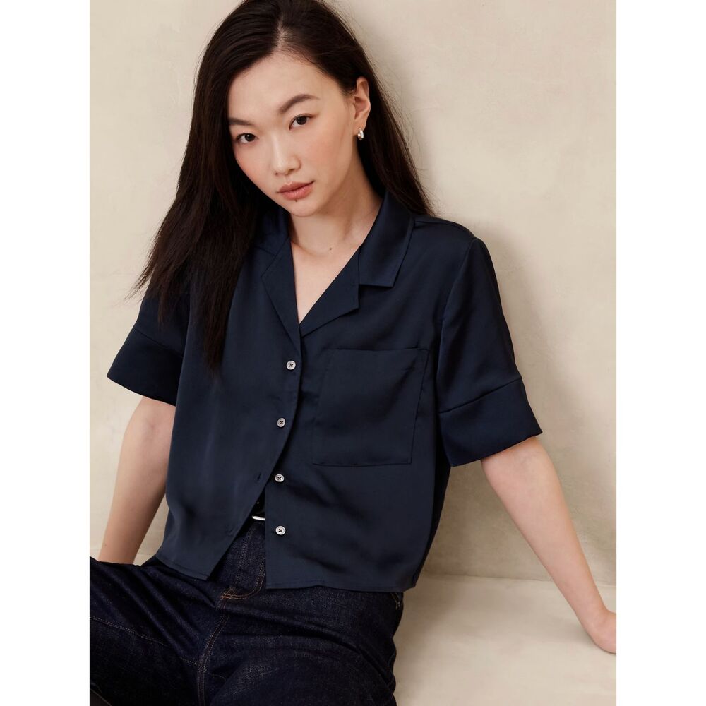 Banana Republic Factory Silky Shirt in Preppy Navy NWT